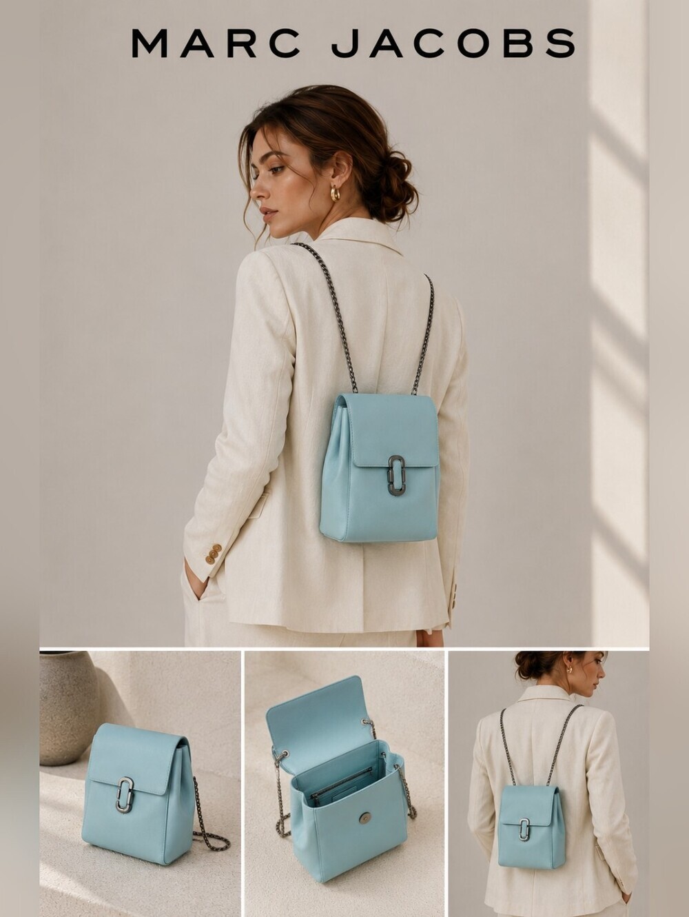 MARC JACOBS Saffiano Leather Backpack color Tiffany Blue